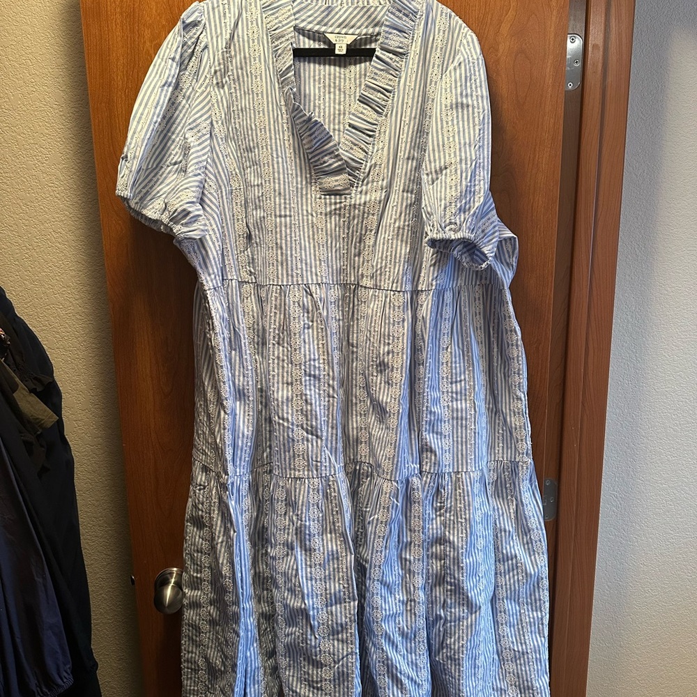 Crown & Ivy Blue and White Striped Midi Dress